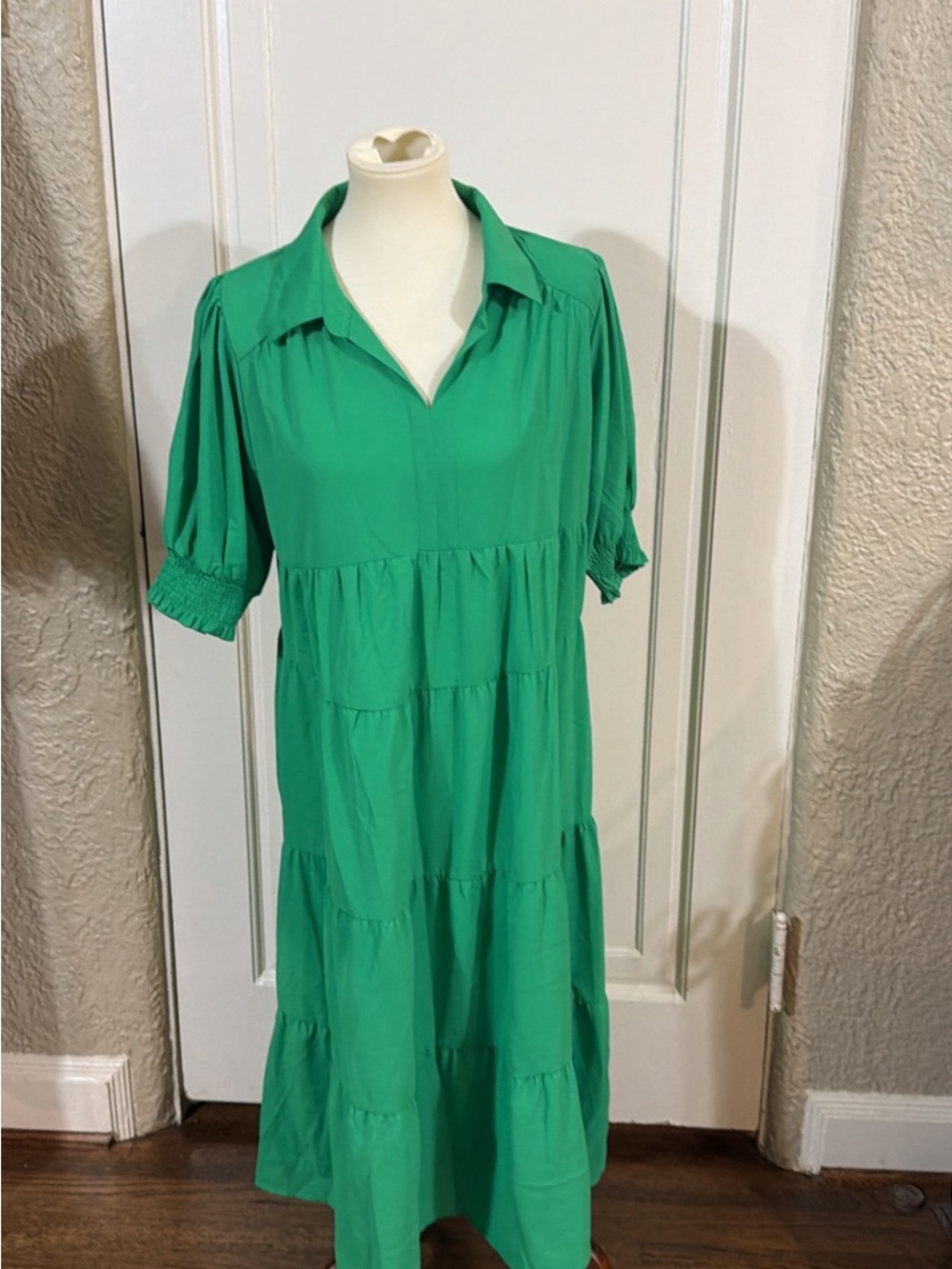 Umgee Green Tiered Collared Maxi Dress NWT